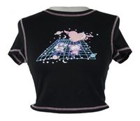 Dámske čierne crop tričko s obrázkom Shein