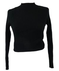 Dámsky čierny rebrovaný crop sveter Shein