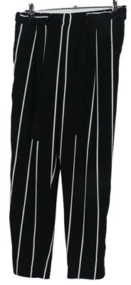 Dámske čierno-biele pruhované voľné é nohavice s opaskom F&F