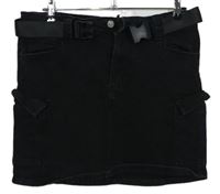 Dámska čierna rifľová sukňa s vreckami a opaskom PrettyLittle Thing