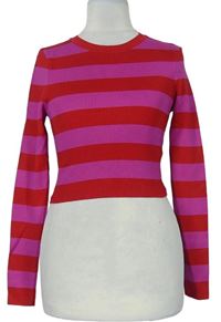 Dámsky červeno-ružový pruhovaný crop sveter Zara