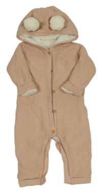 Svetloružová pletená zateplená kombinéza s kapucňou Tu