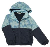 Modro-tmavomodrá šusťáková jarní bunda s nápsiem a kapucí H&M