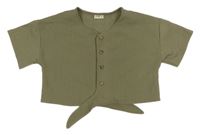 Khaki rebrované prepínaci crop tričko s uzlom F&F