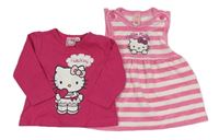 2set - Růžovo-bílé pruhované sametové šaty s Kitty + triko C&A