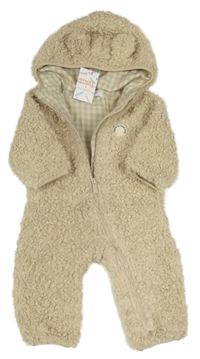 Béžová huňatá podšitá kombinéza s nášivkou a kapucňou Primark