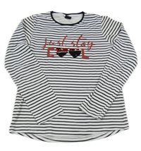 Černo-bílé pruhované triko s nápisem Y.F.K