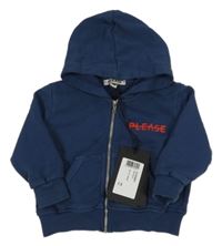 Nové - Tmavomodrá propínací mikina s nápisem a kapucí