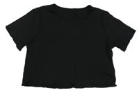 Čierne rebrované crop tričko Shein