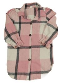 Svetloružová -bielo-čierne kockované košeľové šaty Shein