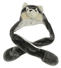 Šedo-bílá chlupatá čepice se šálou - husky