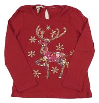 Vínové triko s jelenem z flitrů Monsoon