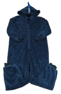 Tmavomodrá melírovaná chlupatá kombinéza s ostny a kapucí Next