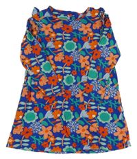 Modro-zeleno-růžové květované šaty Tu