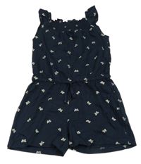 Tmavomodrý kraťasový overal s motýly Topolino