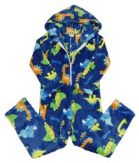 Modrá plyšová kombinéza s dinosaurami a kapucňou Shei