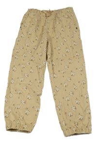 Béžové kvetované plátenné cuff nohavice Kiki&Koko
