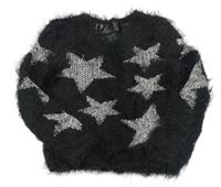 Čierny chlpatý sveter s hvězičkami Pocopiano