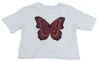 Biele crop tričko s motýlom Matalan