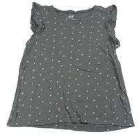 Sivé tričko s kvietkami a volánikmi H&M