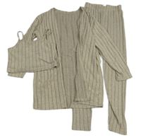 3set - Béžový žebrovaný svetrový cardigan + kalhoty + crop top Shein