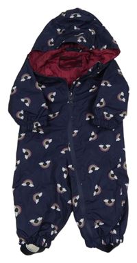 Tmavomodrá šušťáková podšitá kombinéza s duhami a kapucňou Impidimpi