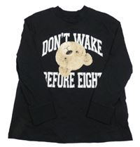 Černé pyžamové triko s nápisem a medvídkem M&S