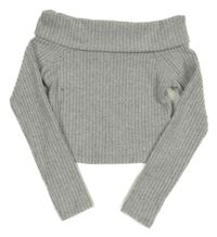 Sivý rebrovaný crop sveter s golierom M&S