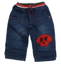 Tmavomodré capri rifle s lebkou a pruhovaným pasem Kiki&Koko