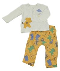 Nové - 2set - Okrové tepláky so zvířátky + biele tričko George