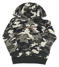 Šedo-bílá army mikina s nápisem a kapucí Next