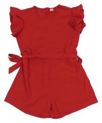 Červený kraťasový overal s páskem 