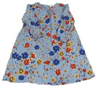 Modré plátěné květované šaty Mango