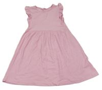 Svetloružové rebrované šaty s volánikmi H&M