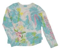 Tyrkysovo-biele vzorované tričko s dievčatkom a kamienkami