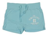 Svetlomodré teplákové kraťasy s nápismi Alive