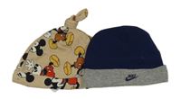 2x Tmavomodro-šedá + béžová čepice s Minnie zn Nike + Disney 