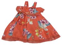 Oranžové plátenné šaty s kvetmi a volánikmi Ted Baker