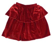 Červená zamatová vrstvená sukňa