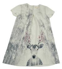 Bielo-sivé strukturované šaty so srnkou Zara