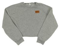 Sivá melírovaná crop mikina s nášivkou Shein