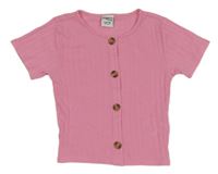 Ružové rebrované crop tričko s gombíky Page one young