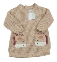 Nové - Světlerůžové pletené šaty s koníky  Primark