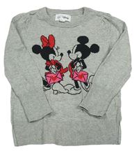 Sivý melírovaný sveter s Minnie a Mickey zn. GAP