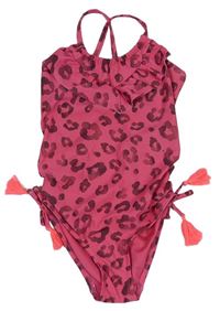 Ružové vzorované jednodielne plavky s volánikom Next