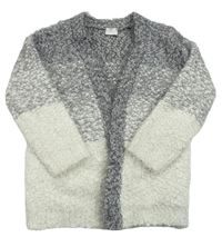 Sivo-biely huňatý chlpatý svetrový cardigan F&F
