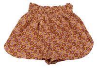 Pudrové kvetované paper bag krepové sukňové kraťasy PRIMARK