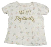 Biele tričko so kvietkami a zlatými nápisy PRIMARK