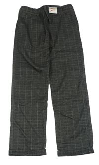 Černo-šedo-bílo-hnědé kostkované vzorované chino kalhoty F&F