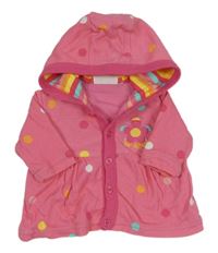 Růžovo-puntíkatá propínací podšitá mikina s květem a kapucí baby pink